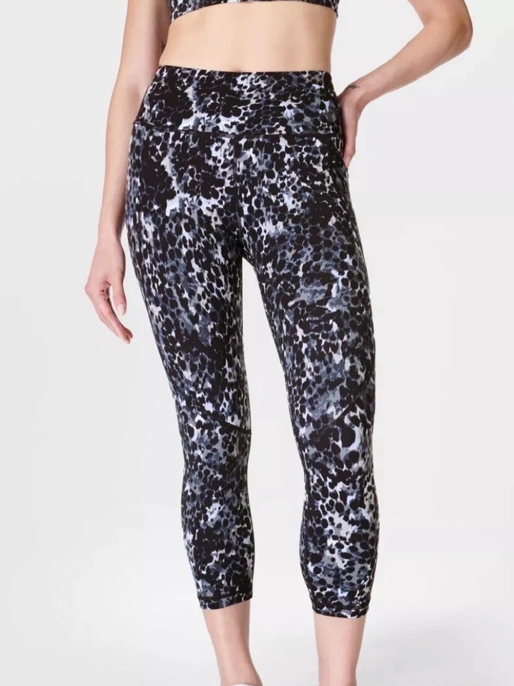 Sweaty Betty Gray Dapple Print 7/8 Length Power Workout Leggings Womens Size L
